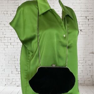 CADAZ  Black Velvet Clutch Vintage Hand Bag Embellished Clasp 90s Shoulder Bag